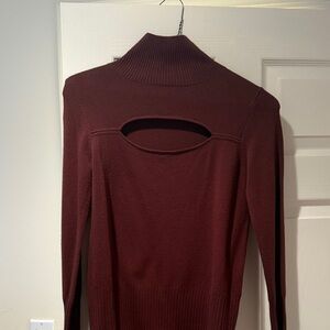 Burgundy Turtleneck Sweater with Cutout